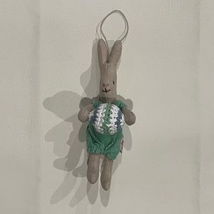 Maileg Rabbit with Crochet Ball Rattle (Green)